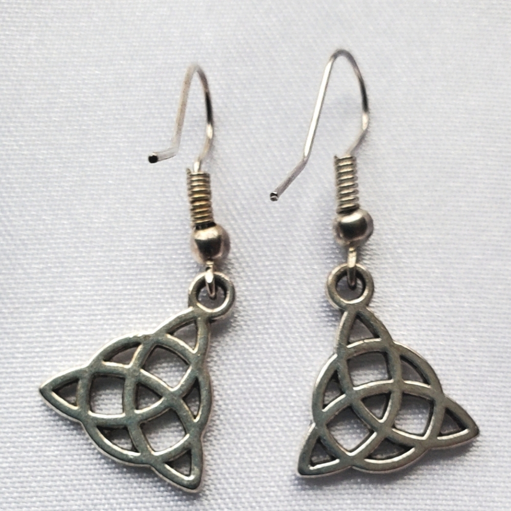 Silvertone Trinity Knot Triquetra Drop Hook Earrings